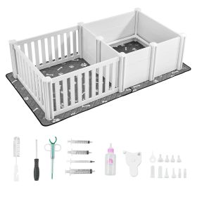 Dog Whelping Box, 73x38x19.7 in, Plastic Dog Whelping Pen with Adjustable Height Door, Puppy Playpen with Waterproof Pee Pad, Easy to Clean