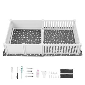 Dogs Whelping Box, 93.3x48.4x18.1 inch, Plastic PVC Puppies Playpen with Height Adjustable Door and Washable Pee Pad