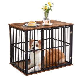 Medium Wooden Dog Crate Furniture with Washable Cushion for Dogs