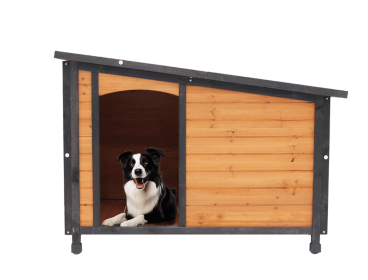 46"Dog House Outdoor & Indoor Wooden Dog Kennel for Winter with Raised Feet Weatherproof for Large Dogs(Gold red and black)PVC waterproof roof(L) (Color: as Pic)