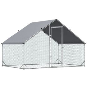Metal Chicken Coop Run with Cover, Walk-In Outdoor Poultry Pen for Rabbits, Ducks, Large Hen House for Yard, 10' x 6.5' x 6.5', Silver (Color: as Pic)